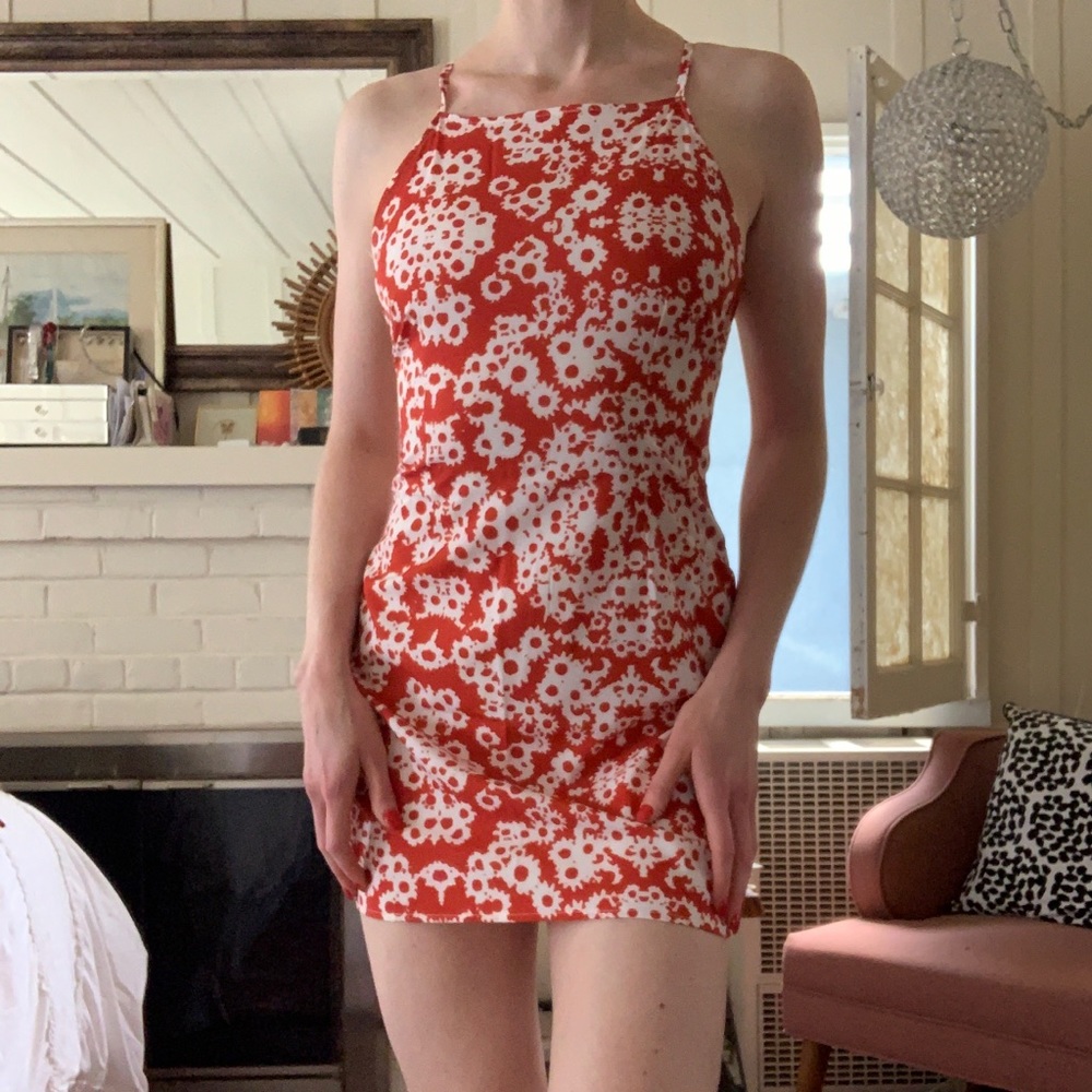 Orange Summer Dress with White Flowers
